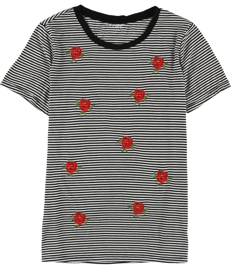 Carbon Copy Womens Embroidered Cactus Striped Embellished T-Shirt