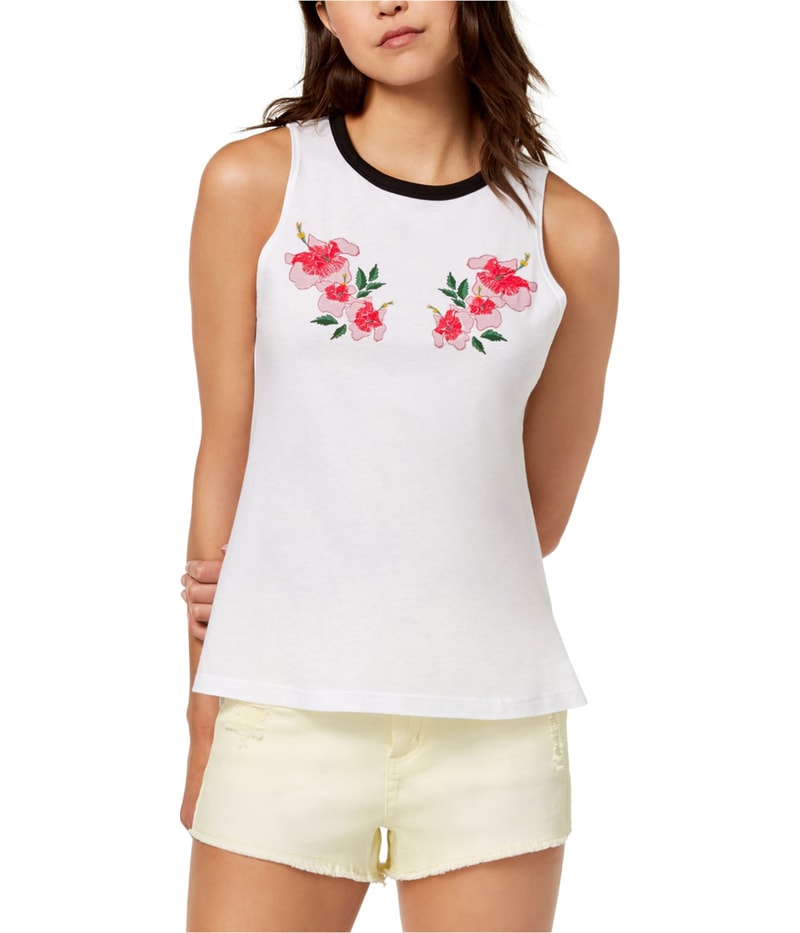 Carbon Copy Womens Floral-Embroidered Tank Top