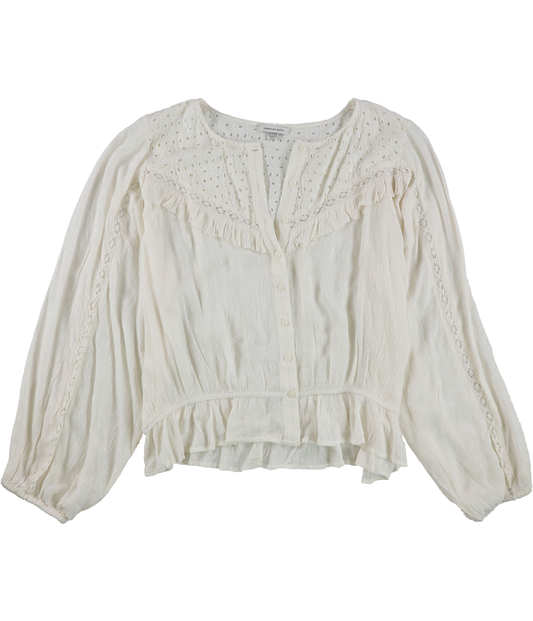 American Eagle Womens Lace Accent Peasant Blouse, 106, S main product image