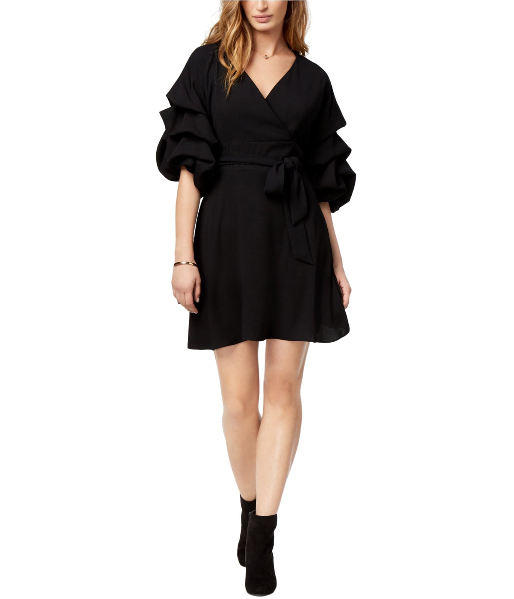 bar iii dress black Bar Iii Womens Ruffled Wrap Dress