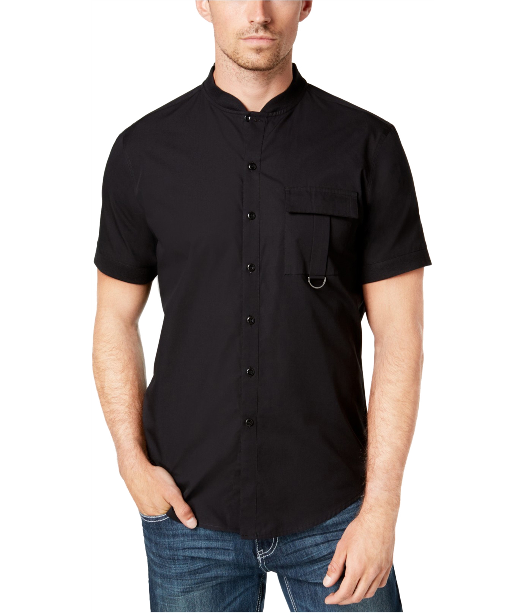 I.N.C Mens Banded Collar Button Up Shirt - Picture 2 of 2