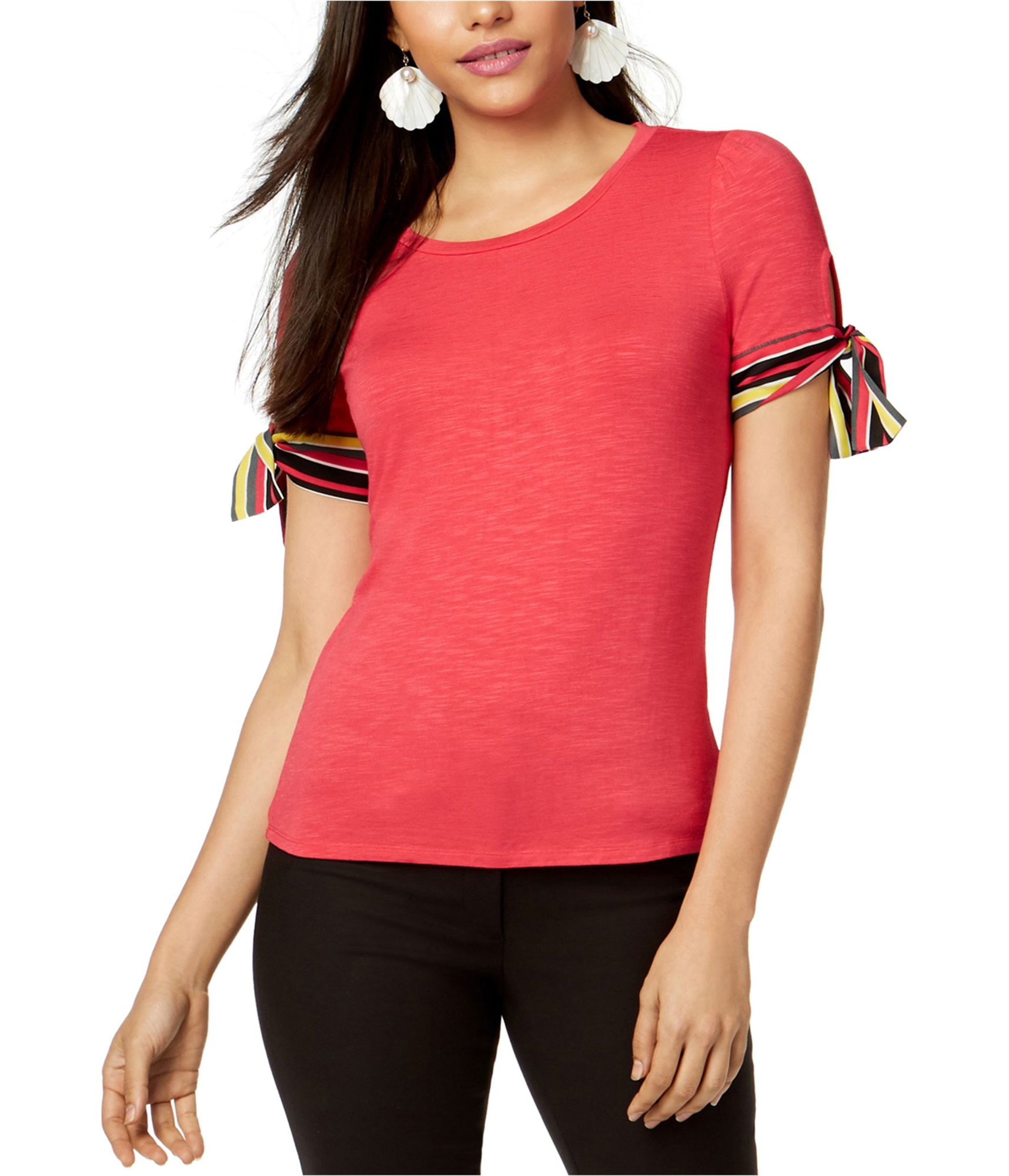 maison Jules Womens Striped Ribbon Basic T-Shirt - Picture 2 of 2