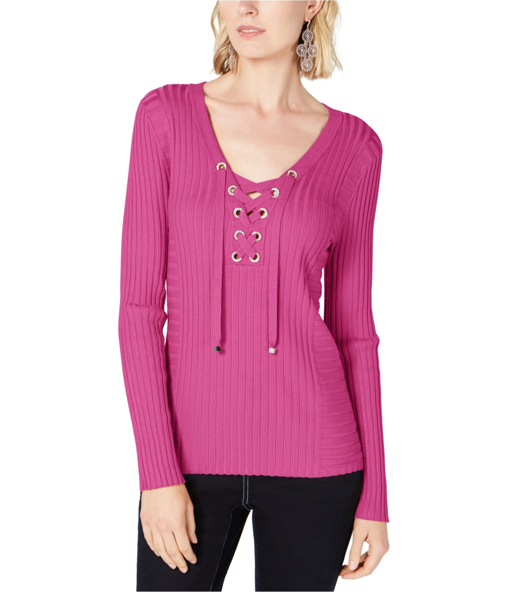 I.N.C Womens Ribbed Rhinestone Pullover Sweater - Picture 2 of 2