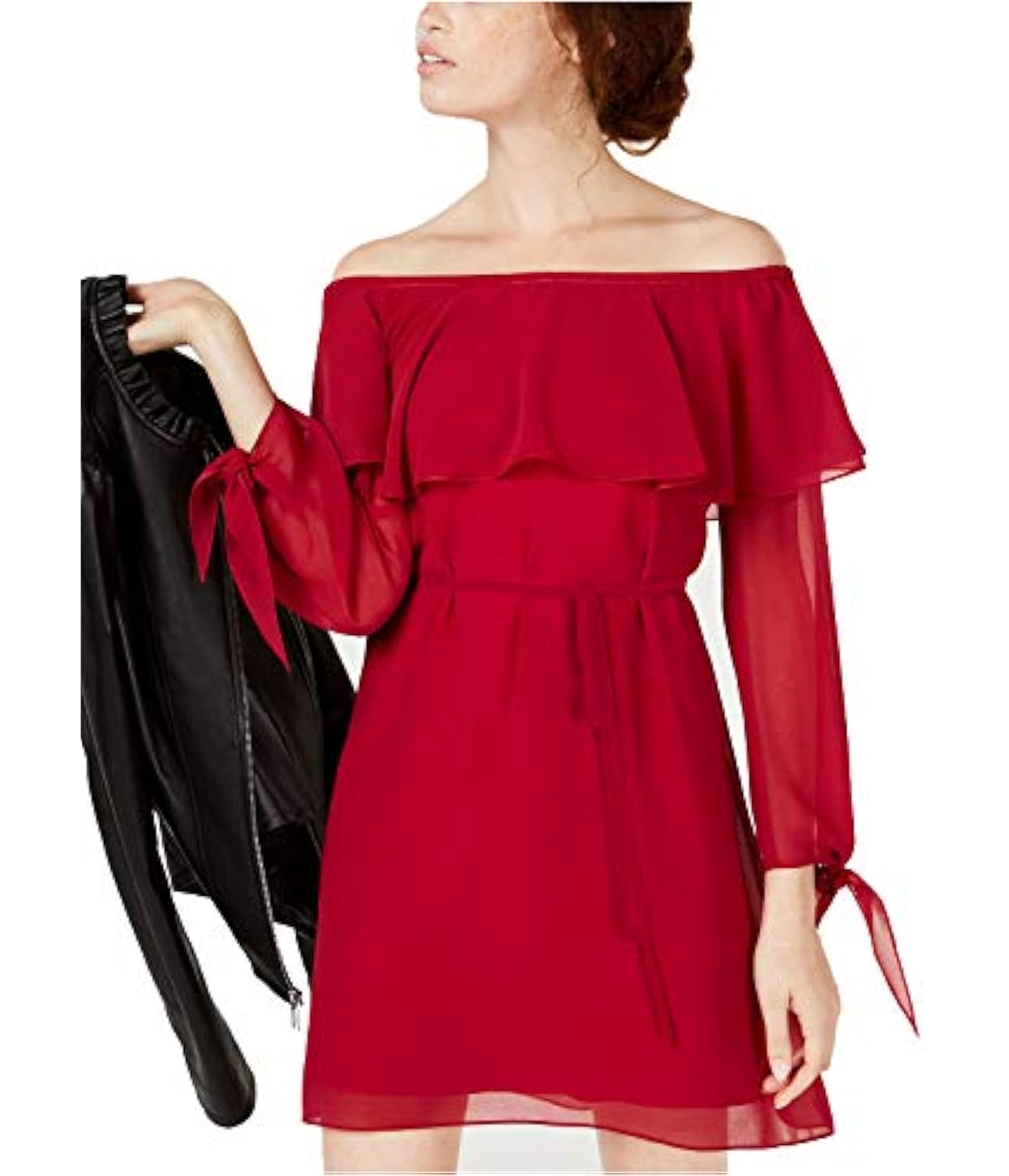 maison Jules Womens Ruffled Off The Shoulder Shift Dress