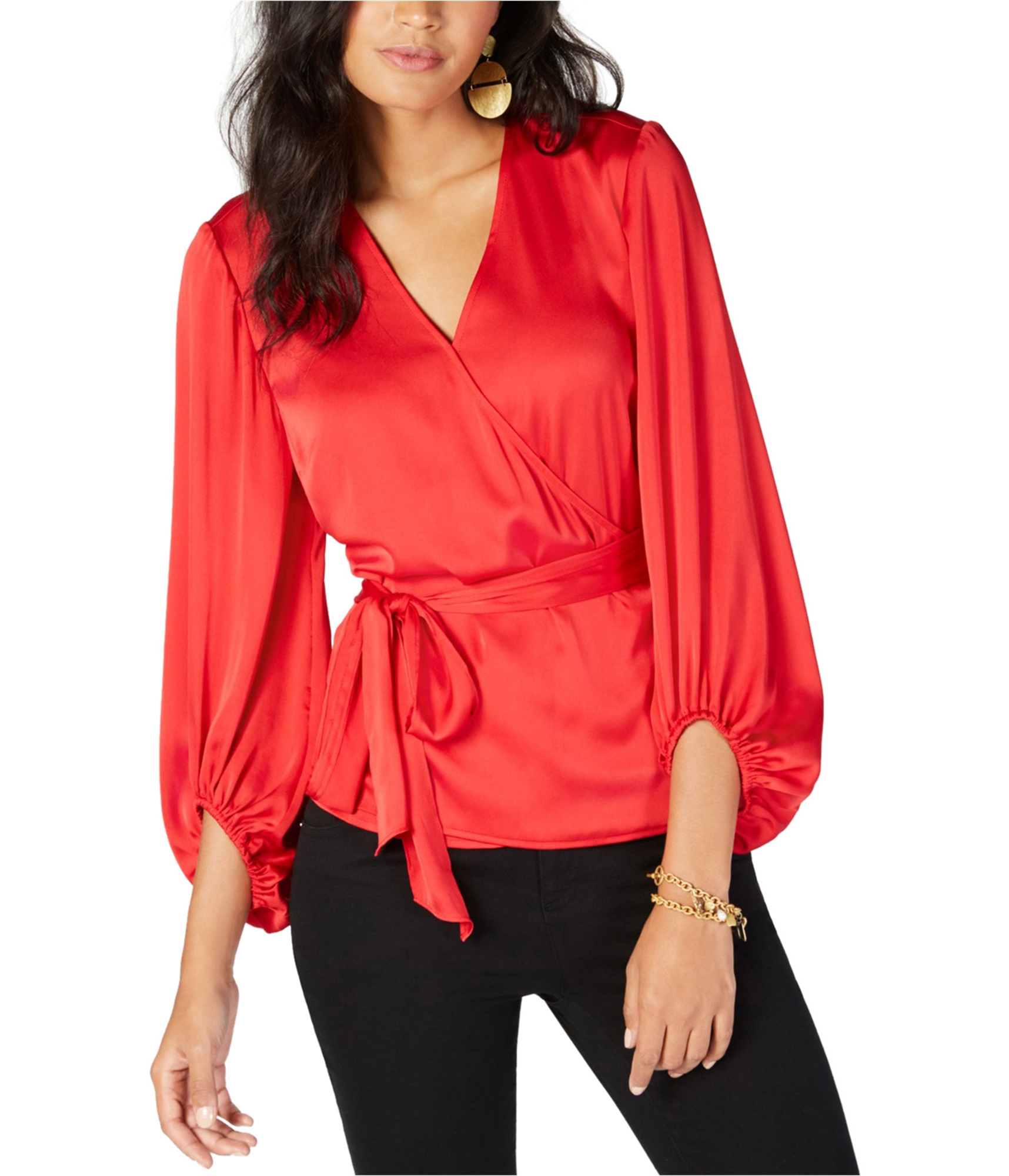 I.N.C Womens Blouson Sleeve Wrap Blouse - Picture 2 of 5