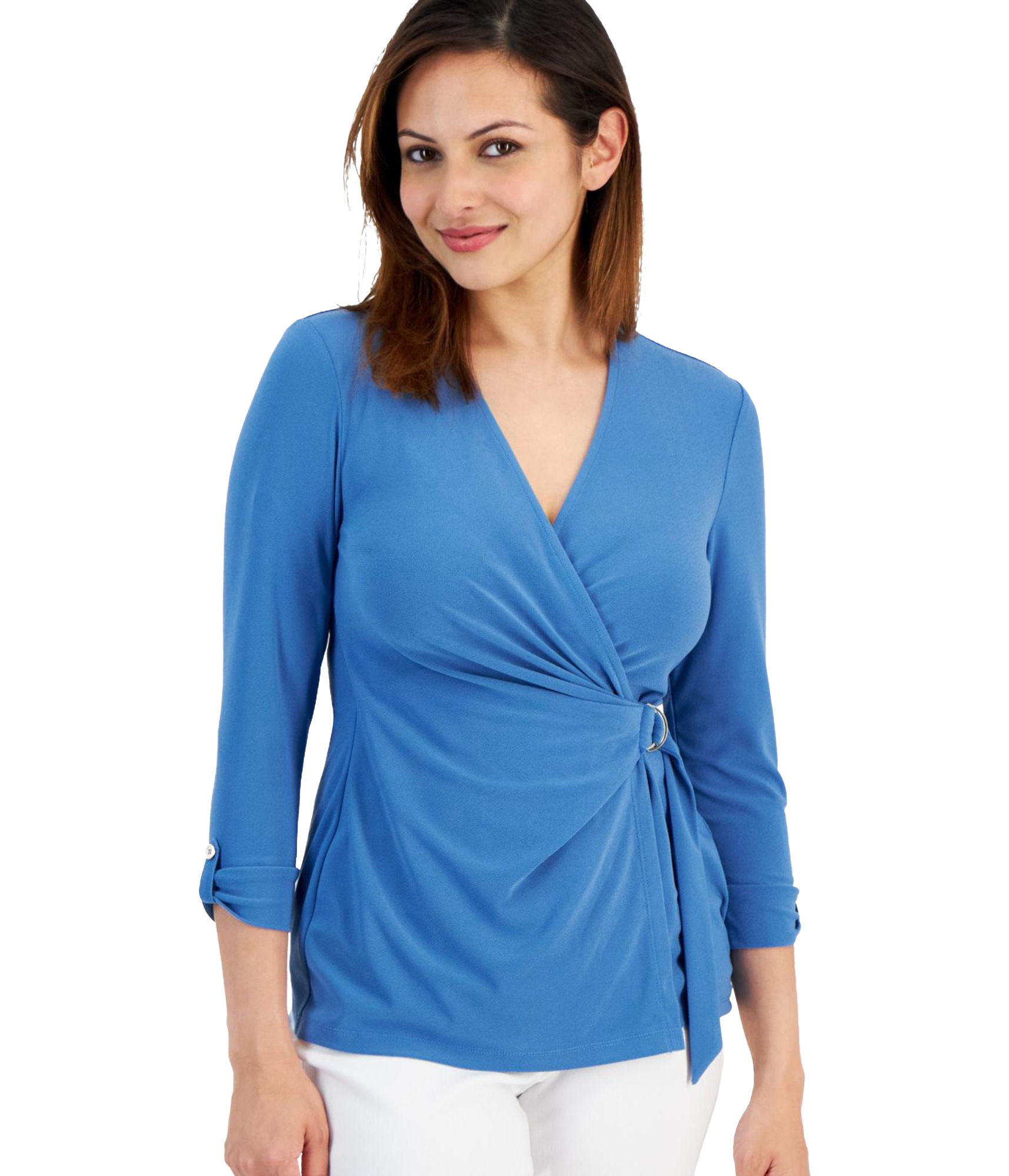 Jones New York Womens Classic Wrap Blouse
