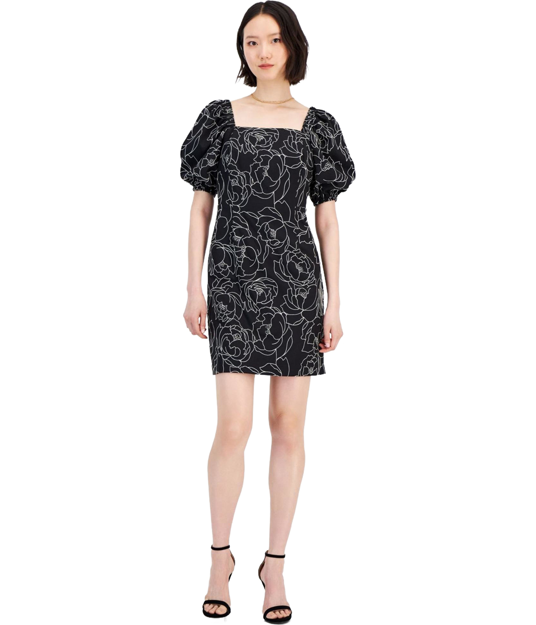 midi anne klein dresses Floral Chiffon Midi Dress, 3/4 Sleeve