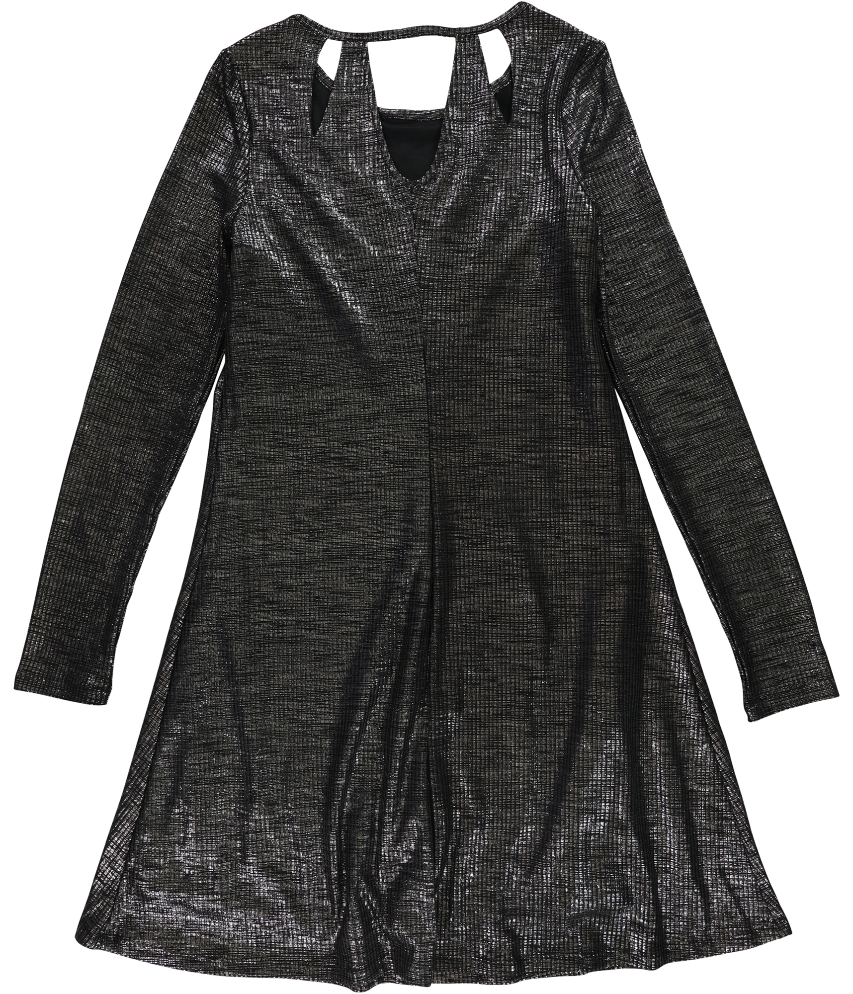 silver metallic shift dress Vegan Metallic Open Back Strap Shift Dress