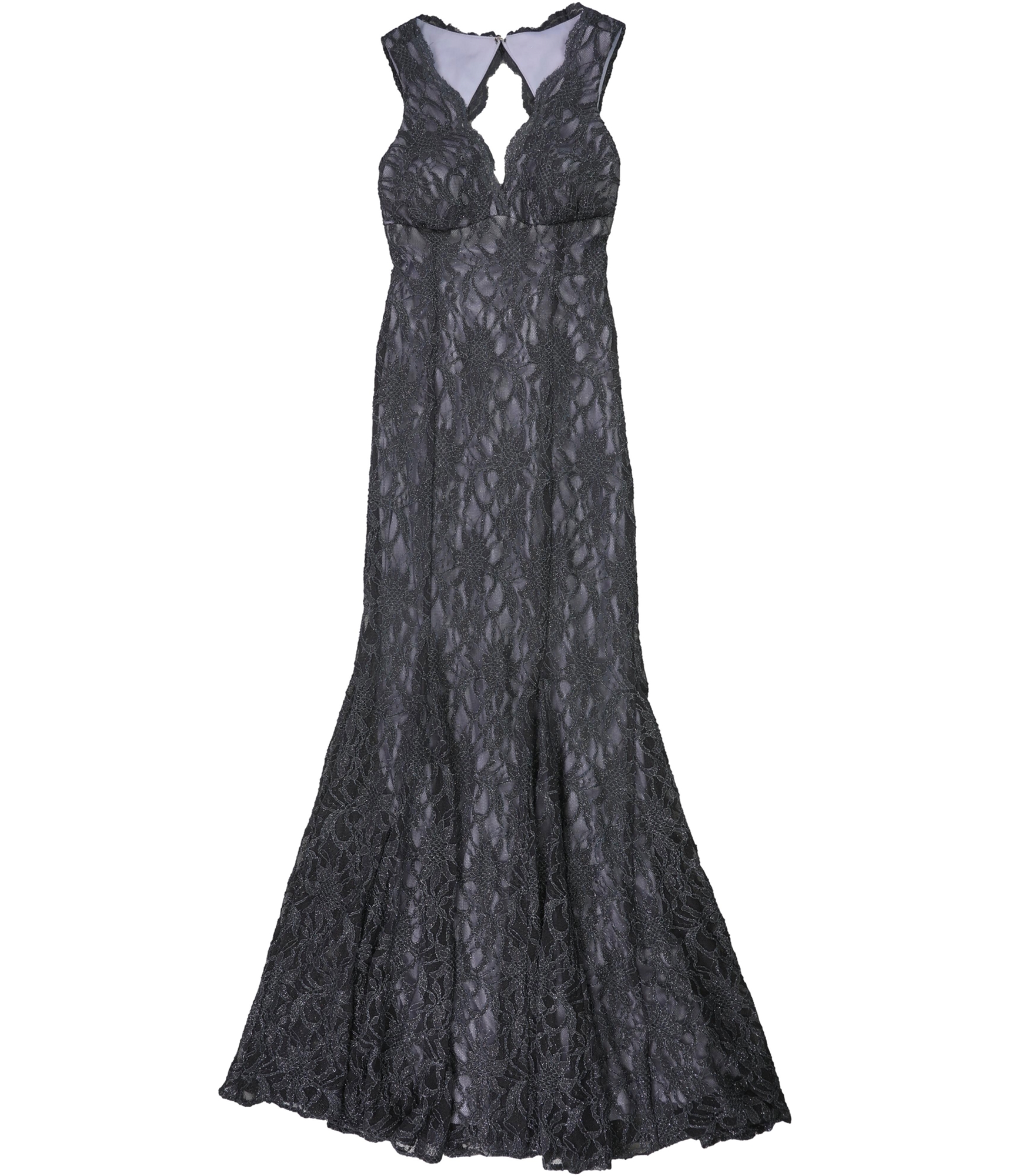 morgan and co black lace dress Black Glitter Lace Open Back Dress, Size 15/16