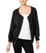 bar III Womens Off-The-Shoulder Bomber Jacket in Black