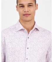 bar III Mens Stretch, Floral Print Button Up Shirt in Purple, view 3