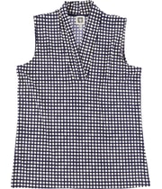 Anne Klein Womens Pleated Neck Sleeveless Blouse Top in Navy