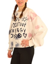 Junk Food Womens Positive Energy Crop Sweatshirt in White-White2, view 2