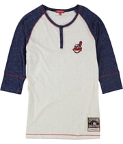 Mitchell & Ness Womens MLB Team Patch Henley Shirt in White