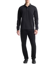 Calvin Klein Mens Smooth Cotton Long-Sleeve Polo Shirt in Black, view 2