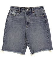 Articles of Society Womens Raw Hem Biker Casual Denim Shorts in Blue