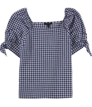 Banana Republic Womens Checkered Tie Sleeve Shell Blouse in Blue