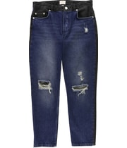 French Connection Womens Indi Mash Up Relaxed Straight Leg Cropped Boyfriend Jeans in Dark Blue
