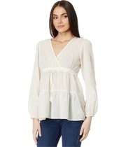 Lucky Brand Womens Embroidered Babydoll Baby Doll Blouse