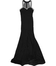 Say Yes to the Prom Womens Beaded Slit Gown Dress in Silver