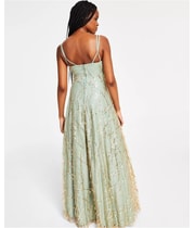 Say Yes to the Prom Womens Glitter Mesh Gown Dress in Gold, image 2 of 2