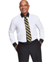 Tayion Collection Mens Black Trim Button Down Dress Shirt in White, image 2 of 3