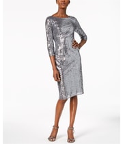 eliza j feather trim sequin dress Eliza J Womens Feather Trim Sequined Cocktail And Party Dress Black 10