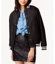MinkPink Womens Denim Bomber Jacket, view 2