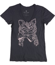 Heritage 1981 Womens Cat With Bowtie Graphic T-Shirt in Gray