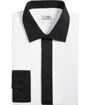 Tayion Collection Mens Black Trim Button Down Dress Shirt in White