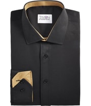 Tayion Collection Mens Slim-Fit Gold Trim Solid Button Down Dress Shirt in Brown and Black, image 3 of 3