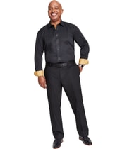 Tayion Collection Mens Slim-Fit Gold Trim Solid Button Down Dress Shirt in Brown and Black