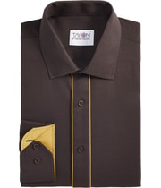 Tayion Collection Mens Brown & Gold Slim Fit Button Down Dress Shirt, image 2 of 2