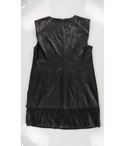 DKNY Womens Faux Leather Fringe Trim Mini Dress