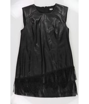DKNY Womens Faux Leather Fringe Trim Mini Dress