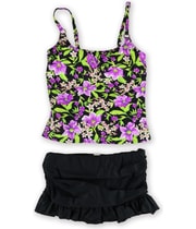 Island Escape Womens Floral Skirtini 2 Piece Tankini in Purple