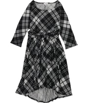 Signature by Robbie Bee Womens Knit Plaid Waist Tie Midi Dress in Black