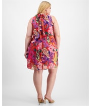 Signature by Robbie Bee Womens Tropical Print Swing Dress, view 2