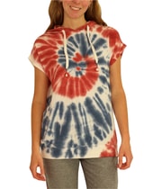 P.J. Salvage Womens Red White&Blue Tye-Dye Pajama Sweatshirt Top in Ivory