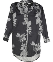 P.J. Salvage Womens Floral Print Pajama Shirt Dress in Charcoal
