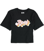 Reef Womens Cropped Script Logo Graphic T-Shirt in Black