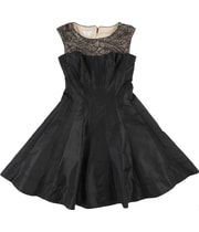 LONDON TIMES Womens Lace Floral A-line Dress in Black
