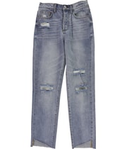 DSTLD Womens Raw Hem Relaxed Straight Leg Boyfriend Jeans in Light Blue