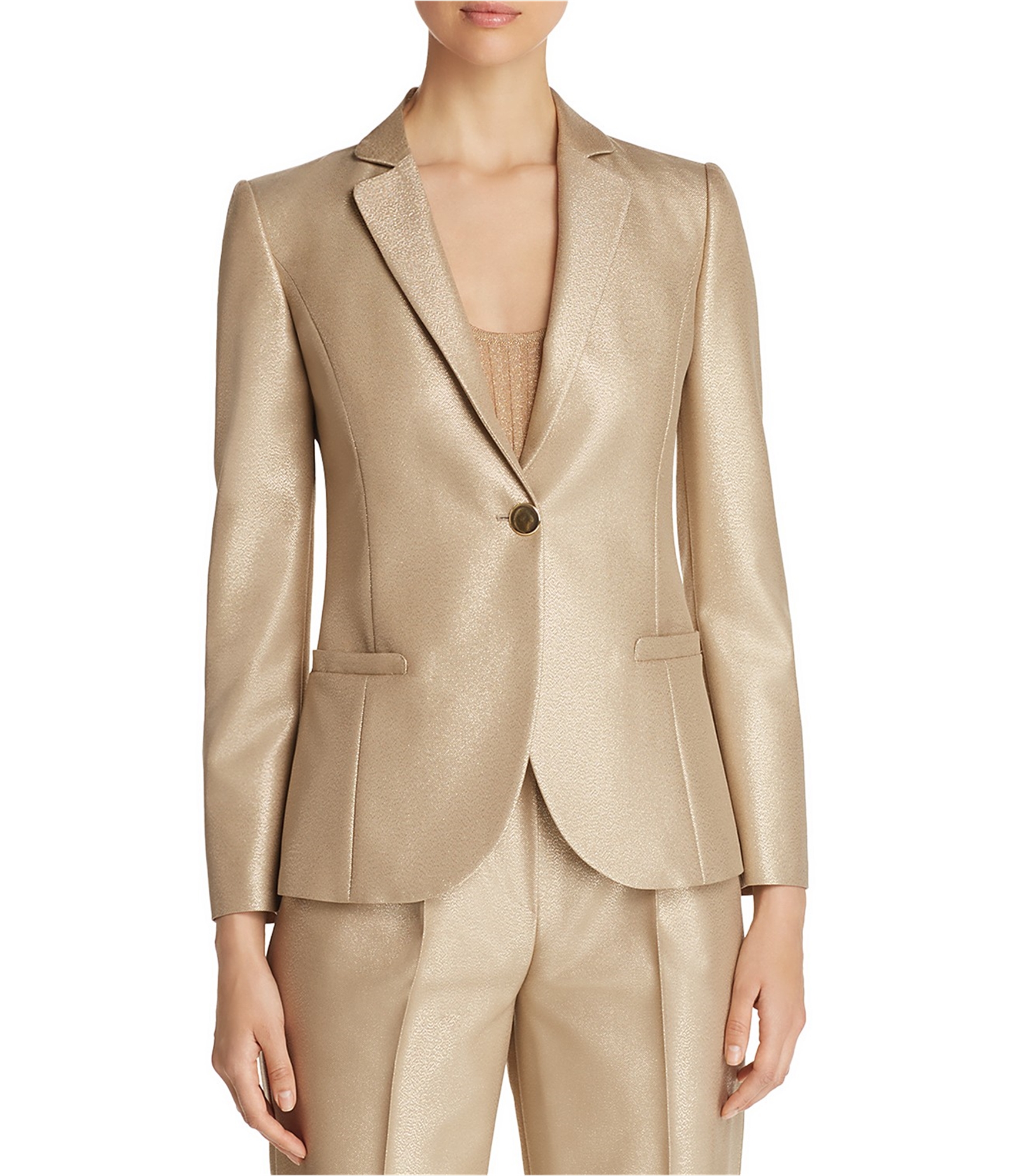 slim fit dress slacks Lurex Knit Shawl Collar Jacket, Gold Signature