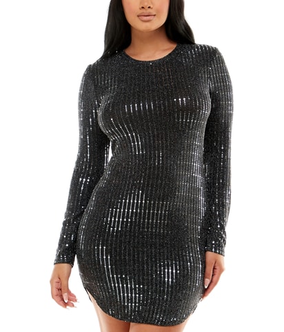 Embellished Metallic Curved Mini Bodycon Dress