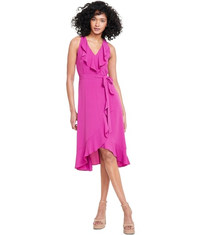 Tie-Waist Wrap Ruffled Dress