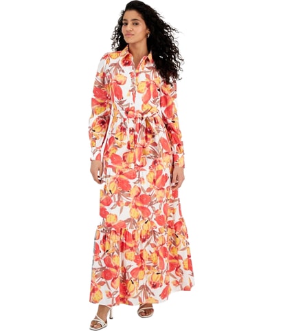 Belted Pru Floral Shirt Dress Maxi Dress
