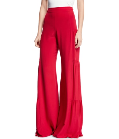 Shirred Silk Wide Leg Straight Leg Dress Pants