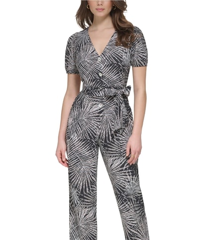 V Neck Short Sleeve Front Button Jumpsuit