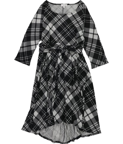 Knit Plaid Waist Tie Midi Dress